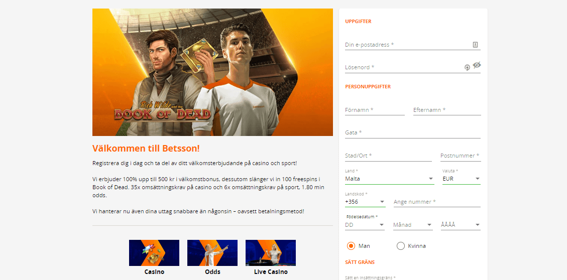 betsson registering